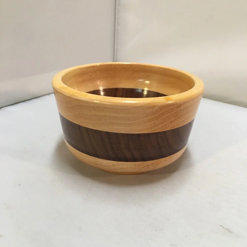 Hand Turned Wood Bowl Unisex Small Tan Brown Two Tone Cottagecore Farmhouse